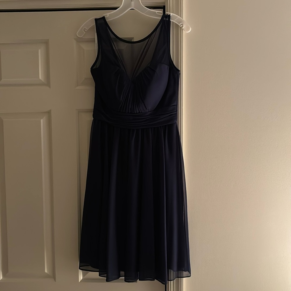 David’s Bridal navy bridesmaid dress sheer top size 6